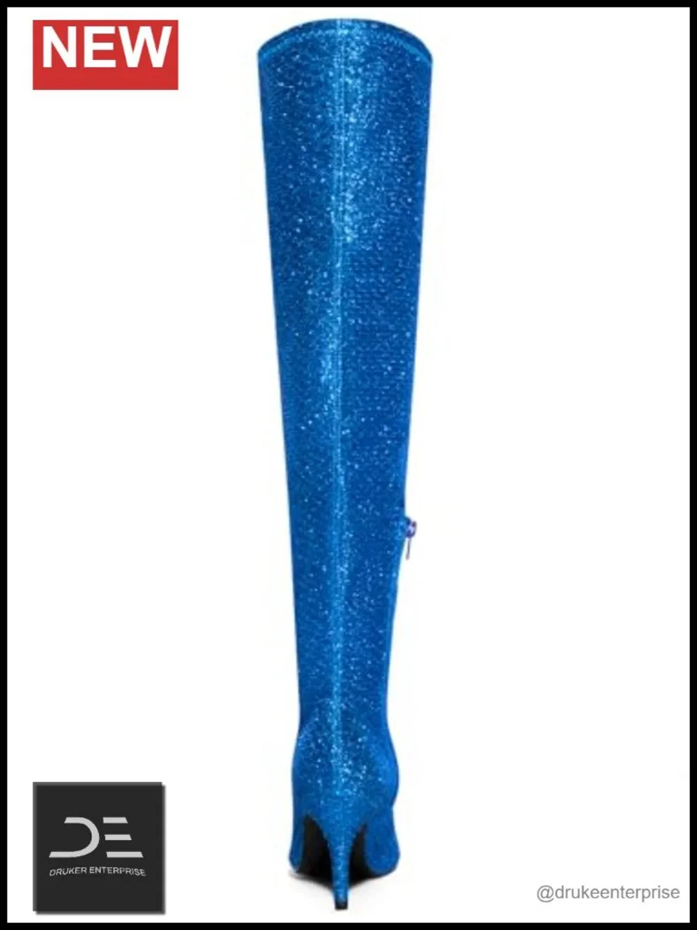 Glitter Over the Knee Stiletto Heel Boots with Side Zip Pointed Toe